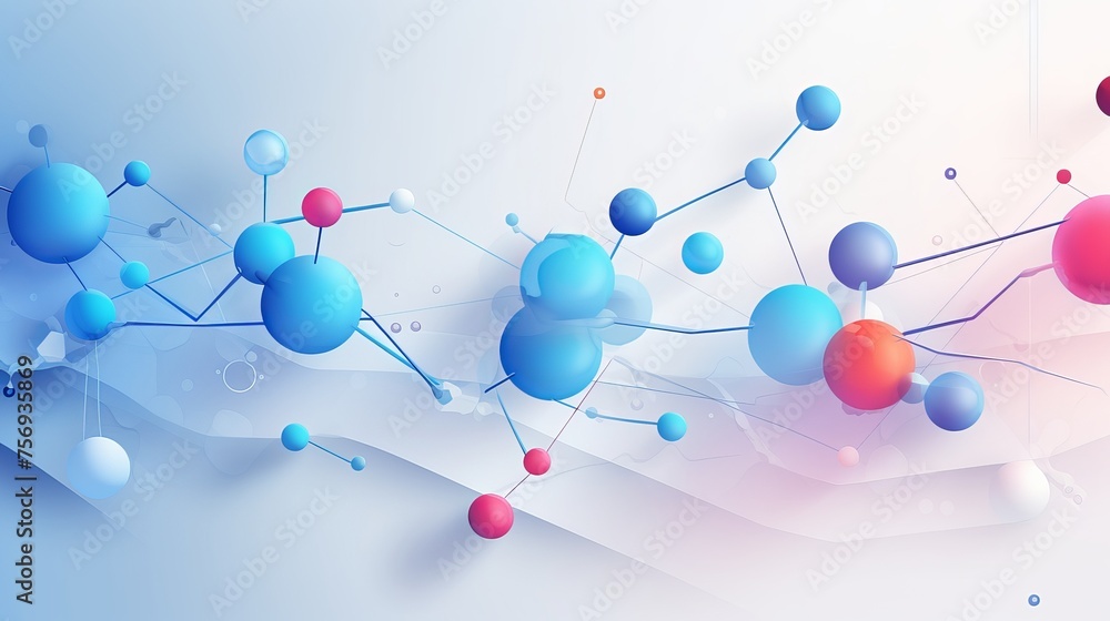 Sticker Abstract background blending science and medicine, featuring 3D molecules and trendy gradient elements, offering a high biotechnology design template in vector format.