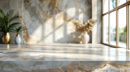 Fototapeta premium Marble table in front of an empty room and window