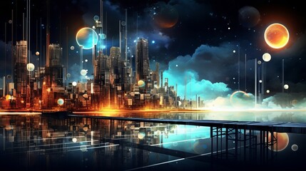 Obraz premium Artistic composition from the City Lights series, featuring technological fractal textures that explore themes of science, technology, design, and imagination.