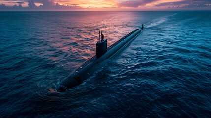 Military submarine in the ocean navy  - obrazy, fototapety, plakaty