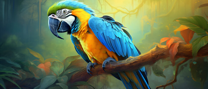 Beautiful Blue and Gold Macaw painting .HD wallpaper .