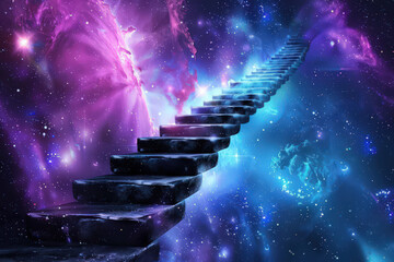 Stairs to galaxy abstract background. Generative ai.