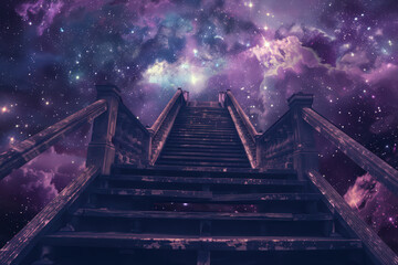 Stairs to galaxy abstract background. Generative ai. - 756937610