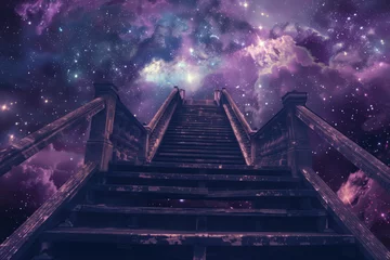 Rucksack Stairs to galaxy abstract background. Generative ai. © tonktiti
