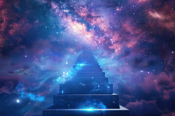 Stairs to galaxy abstract background. Generative ai. - 756937634