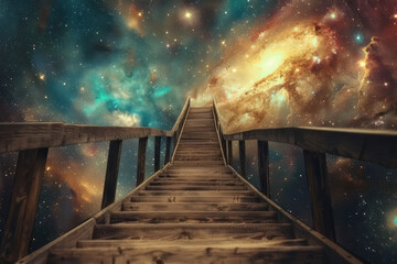 Stairs to galaxy abstract background. Generative ai. - 756937646
