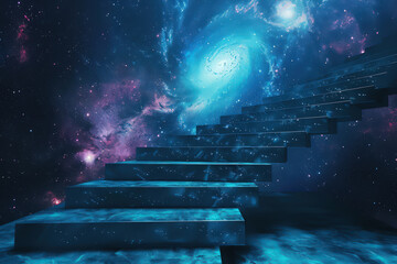 Stairs to galaxy abstract background. Generative ai. - 756937651