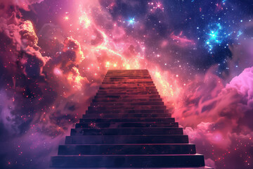 Stairs to galaxy abstract background. Generative ai. - 756937670