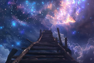 Photo sur Plexiglas Anti-reflet Aubergine Stairs to galaxy abstract background. Generative ai.