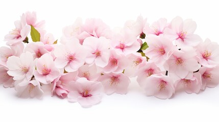 Ethereal cherry blossoms forming a natural border, studio isolated against a pure white background in a panoramic format.
