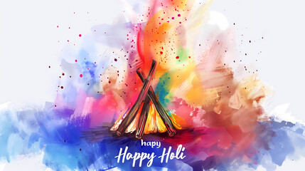 Happy Holi!Happy holika dahan!happy new year!Lag BaOmer，Bonfire and colorful smoke, watercolor painting - obrazy, fototapety, plakaty