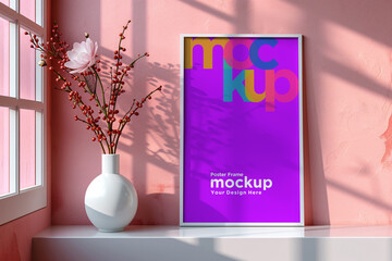 Poster Frame Mockup with a vases on the table
Poster A plant on the shelf under a frame Mockup
Poster Vases next to frames Mockup on a white wall
