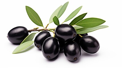 Olive branch featuring black olives, isolated on a white background.