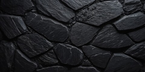 Black stone background. Top view. Free copy space.