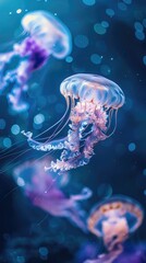 Sea jellyfish on a dark background