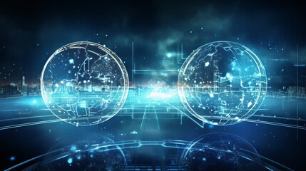 Obraz premium Representation of two digital worlds, exploring futuristic nano technology in a virtual environment, digitally generated for visual impact.