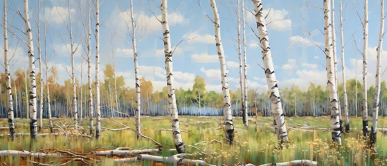 Papier Peint photo Autocollant Bouleau birch grove in early spring against the blue sky