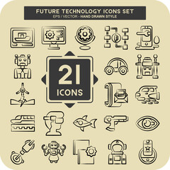 Icon Set Future Technology. related to Education symbol. hand drawn style. simple design editable. simple illustration