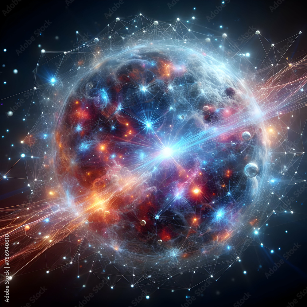Poster hyper realistic cosmic connectivity concept a network of cosmic rays connecting distant stars with w