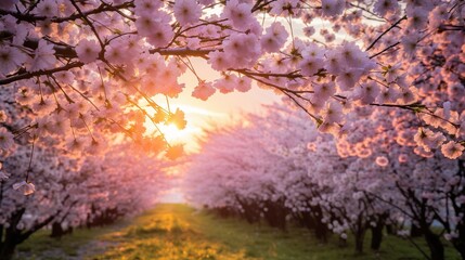 Spring background featuring blossoming cherry trees, symbolizing the arrival of the season.