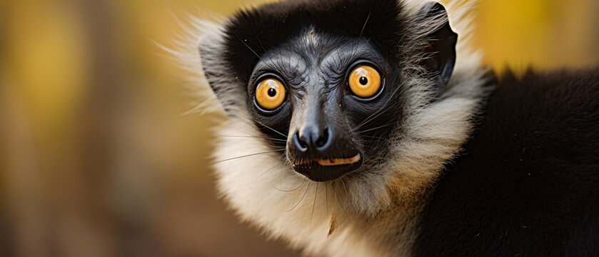 Black lemur  male  portrait Eulemur macaco Madagascar