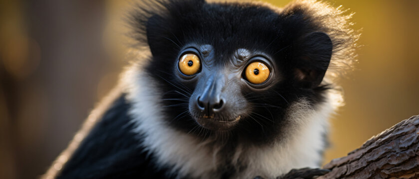 Black lemur  male  portrait Eulemur macaco Madagascar