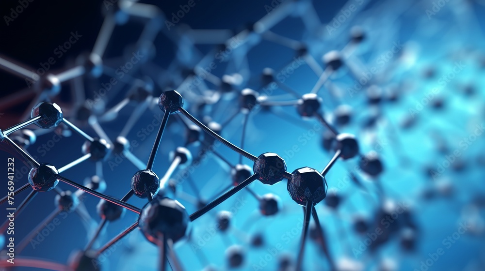 Sticker Visualization of nanotechnology and molecular structure, featuring nanoparticles within a carbon nanotube set against a blue background.