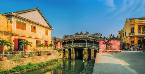 Vietnam, Hoi An, the Japanese Covered Bridge and surrounding buildings