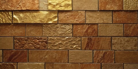 Mixed wall tiles with artificial stone textures and shiny metallic foil Modern