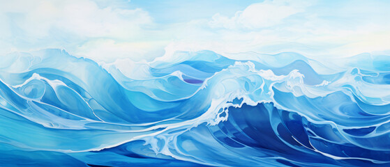 Blue colorful sea waves ai generative oil painting style