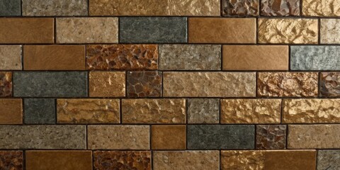 Obraz premium Mixed wall tiles with artificial stone textures and shiny metallic foil Modern