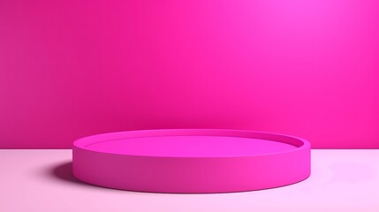 A bright magenta, neon pink 3D rendering featuring a simple, minimal, geometric background for product podiums, stand displays, templates for presentation backdrops, or wallpapers.
