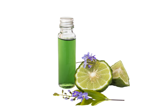 herbal oils extract kaffir lime aromatherapy for health care arrangement flat lay style