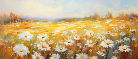 blurred background of daisies on the indian summer - obrazy, fototapety, plakaty