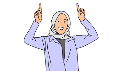 Obraz premium line art color of hijab woman pointing away hands together