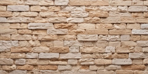 Natural beige white stone brick wall texture background banner panoramic panorama