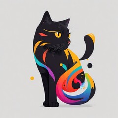 Graphic logo illustration cute black cat, a white solid background