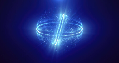 Blue energy magic circle sphere ball of futuristic waves and lines of particles of atom energy and electricity. Abstract background