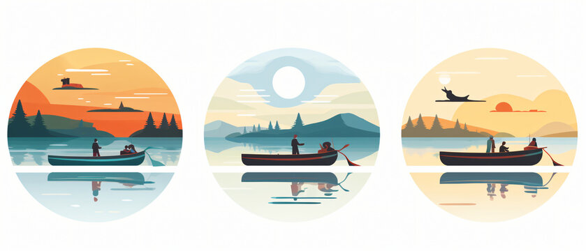 boat on the lake Flat vector logo no color icon set ..