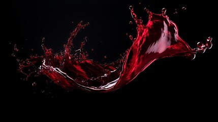 Abstract depiction of red wine splashing against a black backdrop, evoking a sense of movement and energy.