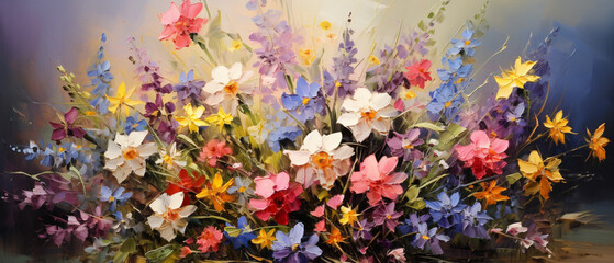 Fototapeta na wymiar Bouquet of wild flowers. Oil painting .5