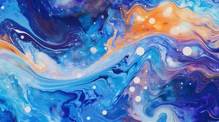 Fototapeta na wymiar Abstract paint color background featuring an exoplanet cosmic sea pattern and marbleized effect, with swirling paint and liquid acrylic creating flows and splashes.