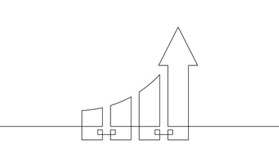 Continuous line drawing of graph. Single line art of arrow up. Illustration vector of business growth. Object one line of increasing arrow. Flat icon sign symbol