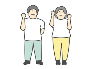 ガッツポーズをする男女高齢者イラスト