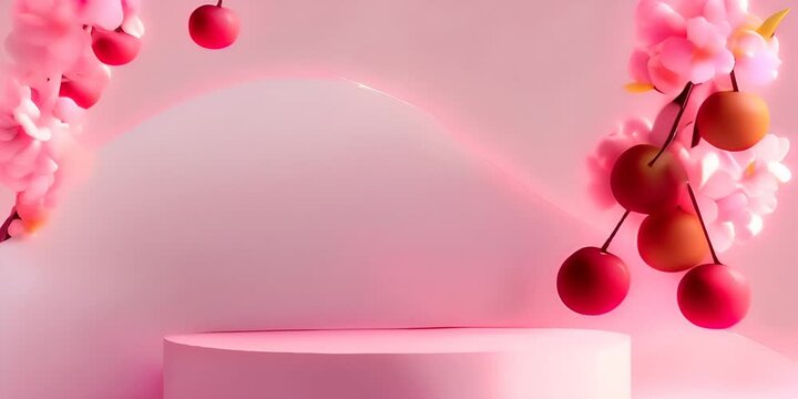 rendering. 3d presentation. product for background bossom cherry pink with display podium background abstract minimal