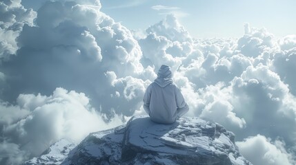 Meditating rapper rock amidst clouds - obrazy, fototapety, plakaty