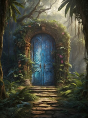 Ancient Door In Jungle