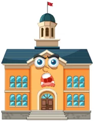 Fototapete Colorful schoolhouse with expressive anthropomorphic face © GraphicsRF