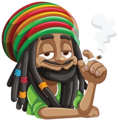 Fototapete Cartoon of a smiling Rastafarian with a joint. © GraphicsRF