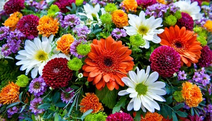 Vibrant Chrysanthemum Flower Wall: A Stunning Wedding Backdrop""Handcrafted Beauty: Red, Orange, Pink, Purple, Green, and White Chrysanthemum Wall"